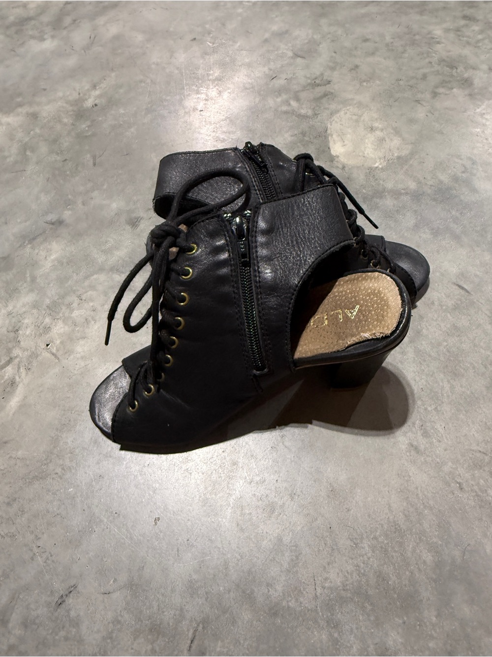 ALDO Black Open-Toe Lace-Up Block Heel Mules